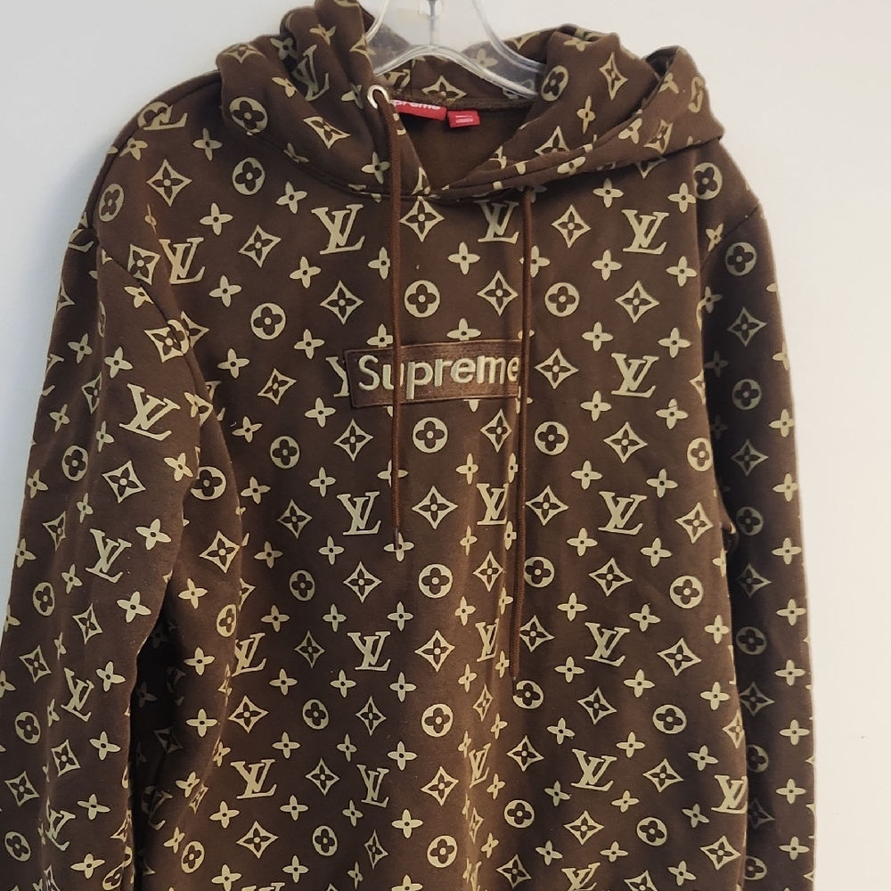Supreme Brown and White Logo Hoodie